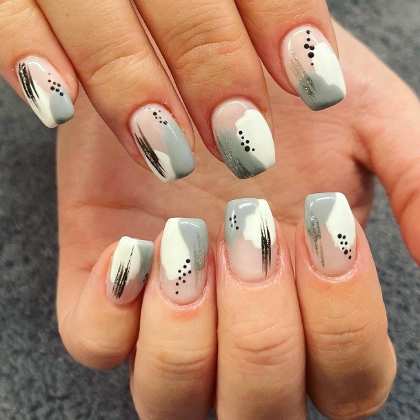 Female Cool Grey And White Nail Design