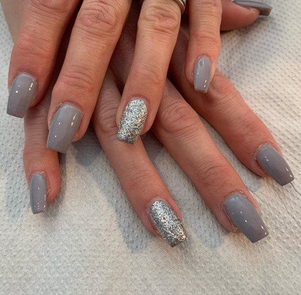 Female Cool Grey With Glitter Nail Design