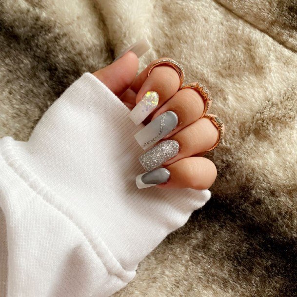 Female Cool Grey With Glitter Nail Ideas