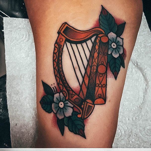 Female Cool Harp Tattoo Ideas