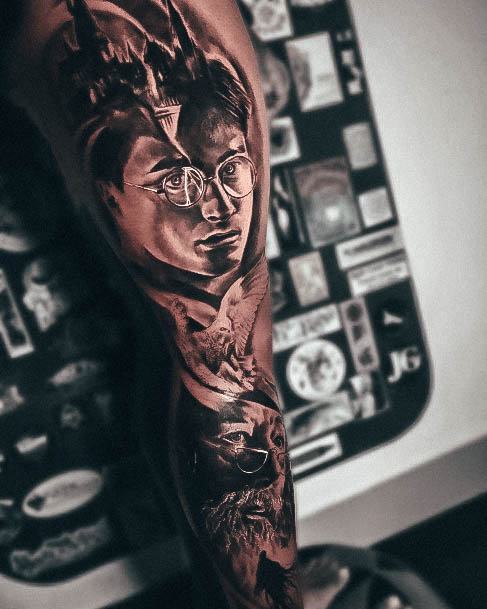 Female Cool Harry Potter Tattoo Ideas Leg Sleeve