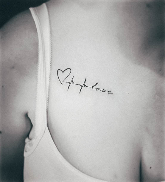 Female Cool Heartbeat Tattoo Ideas Heart Collar Bone