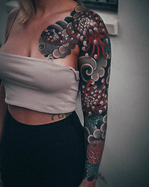 Female Cool Japanese Tattoo Design Flowers