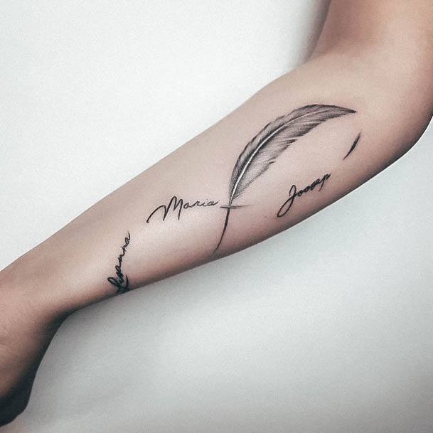 Female Cool Kids Name Tattoo Design Feather