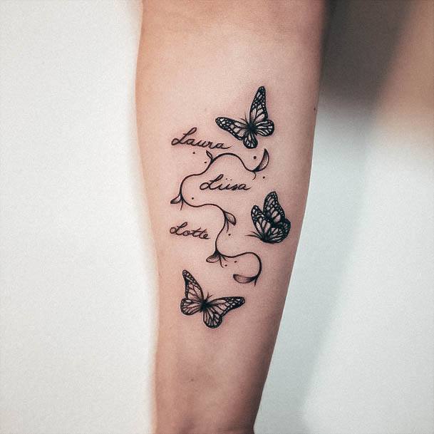 Female Cool Kids Name Tattoo Ideas Butterflies