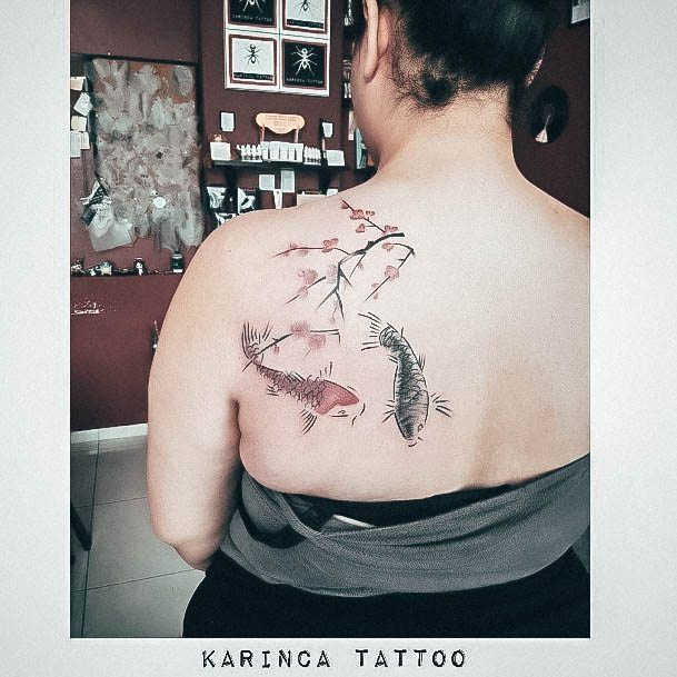 Female Cool Koi Fish Tattoo Design