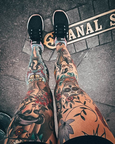 Female Cool Leg Sleeve Tattoo Design