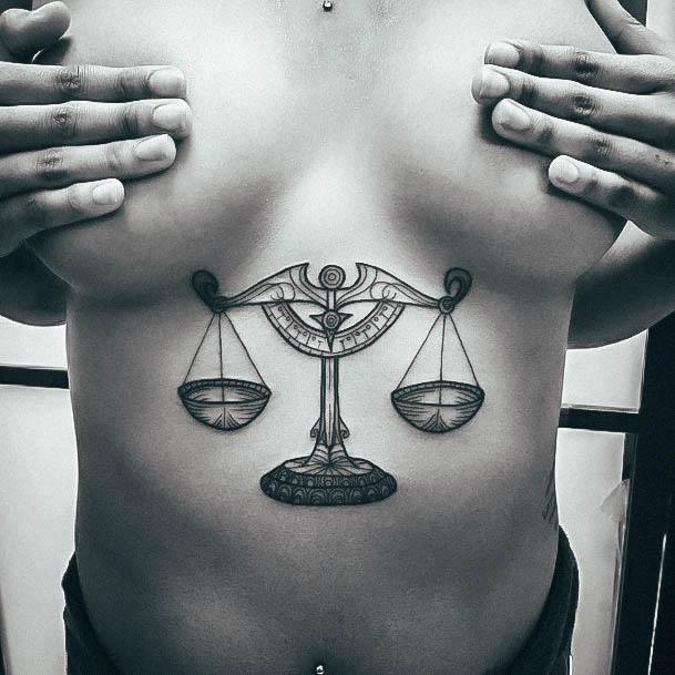 Female Cool Libra Tattoo Design Stomach