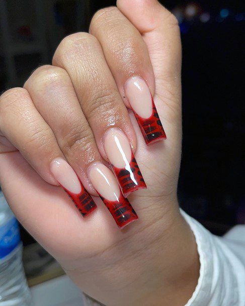 Female Cool Maroon And Black Nail Design