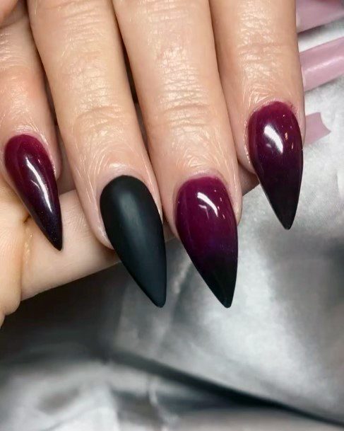 Female Cool Maroon And Black Nail Ideas