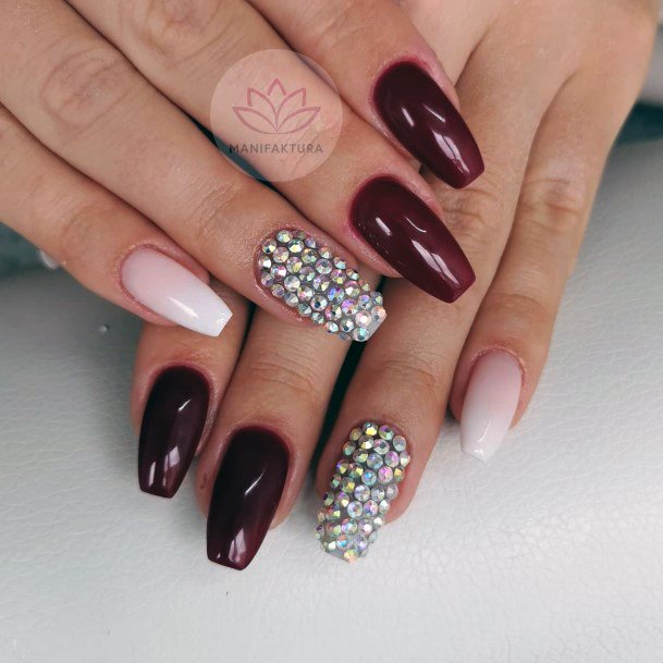 Female Cool Maroon And Silver Nail Ideas