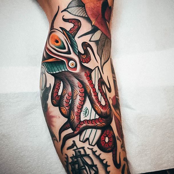 Female Cool Octopus Tattoo Ideas Leg Traditional