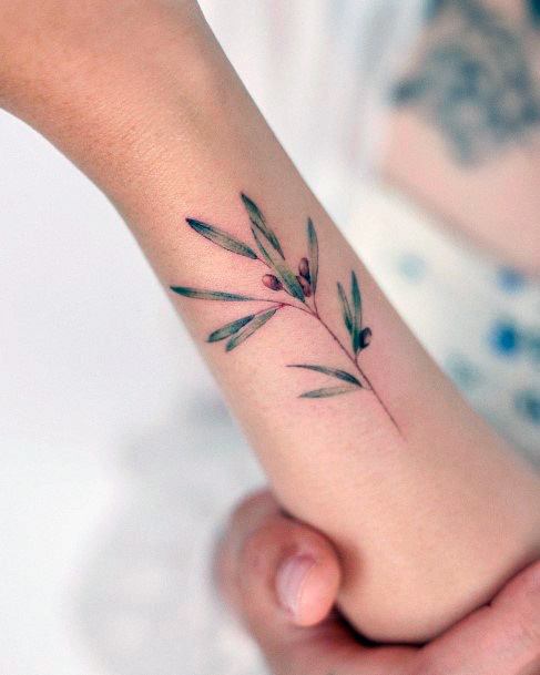Female Cool Olive Branch Tattoo Design