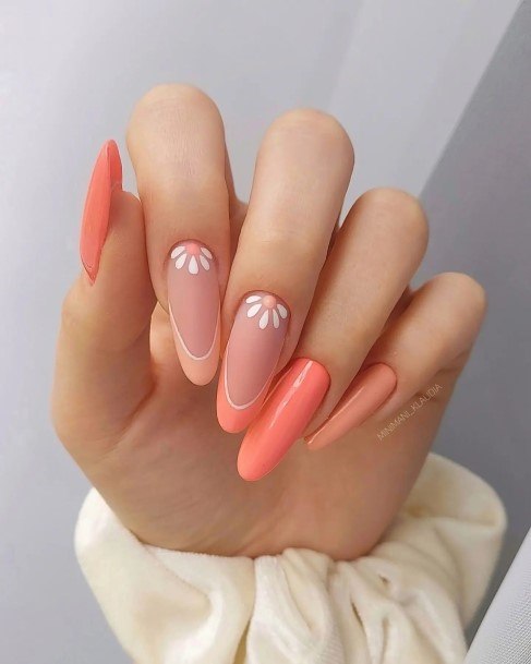 Female Cool Orange And White Nail Ideas