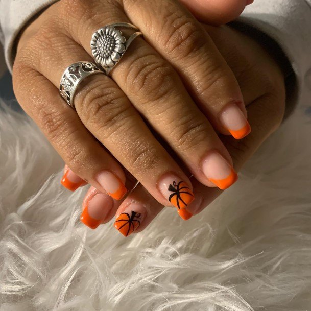 Female Cool Orange French Tip Nail Design