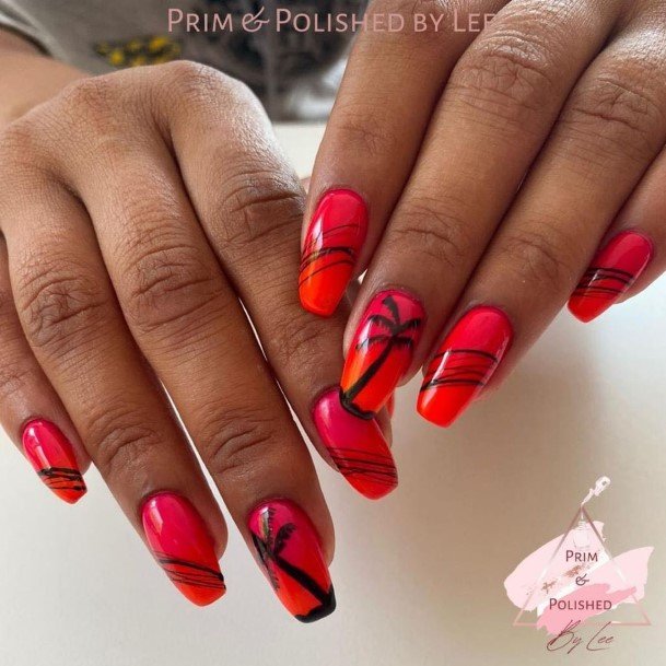 Female Cool Orange Ombre Nail Design