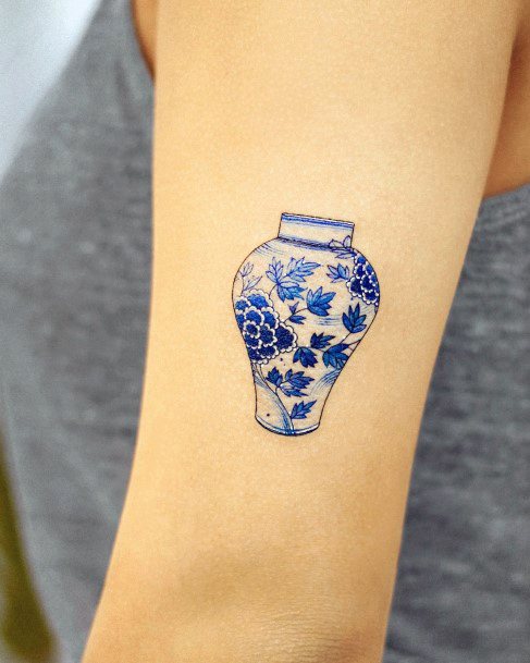 Female Cool Oriental Plate Porcelain Tattoo Ideas