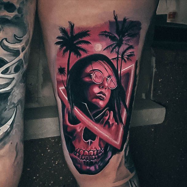 Female Cool Palm Tree Tattoo Design 3d Realistic