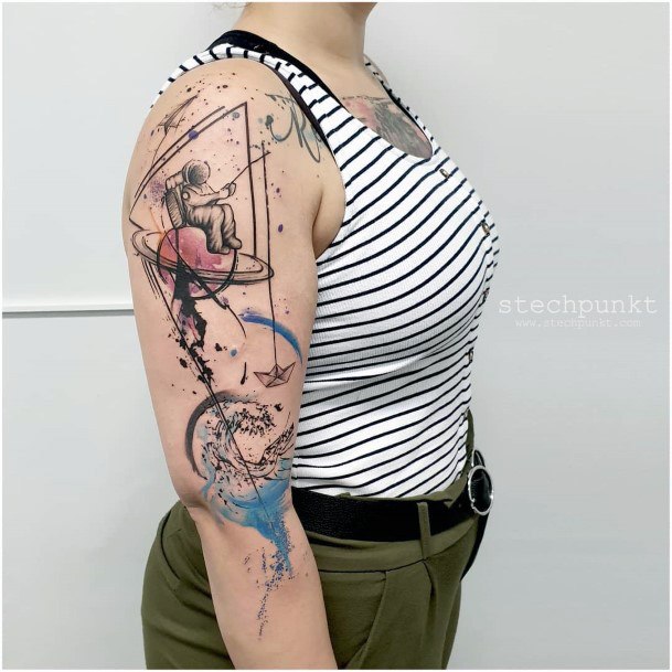 Female Cool Paper Airplane Tattoo Design