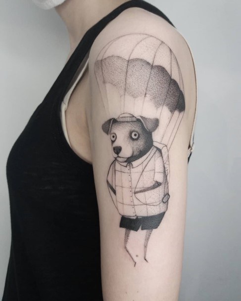 Female Cool Parachute Skydiving Tattoo Design