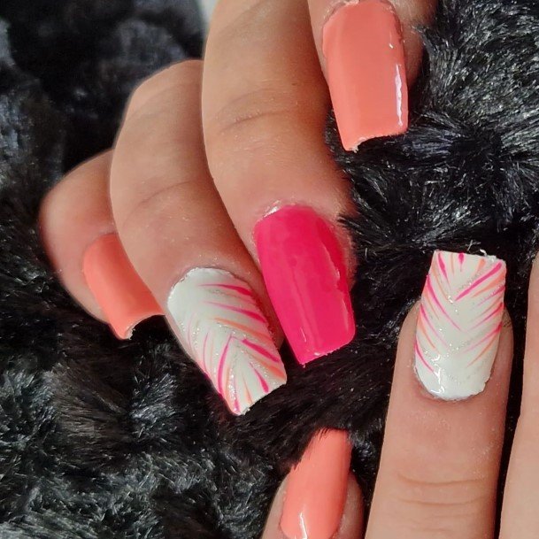 Female Cool Peach And Pink Nail Design