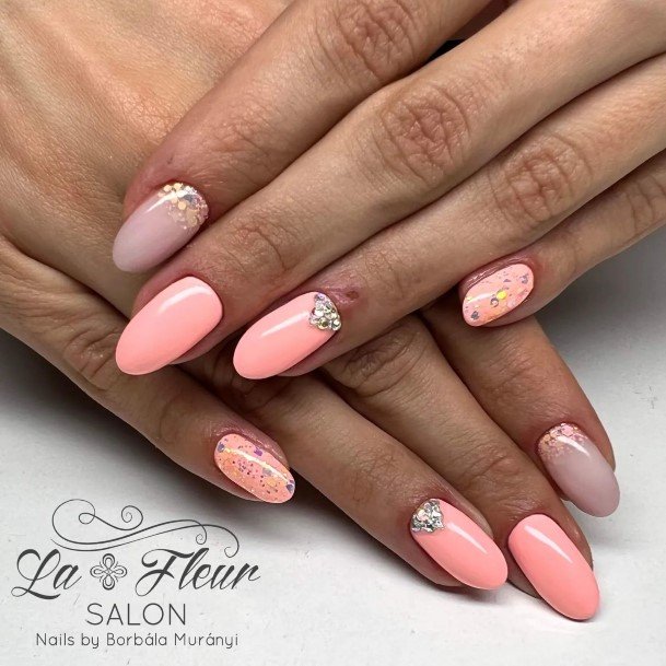 Female Cool Peach With Glitter Nail Design