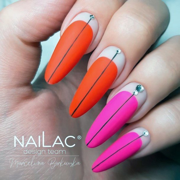 Female Cool Pink And Orange Nail Design