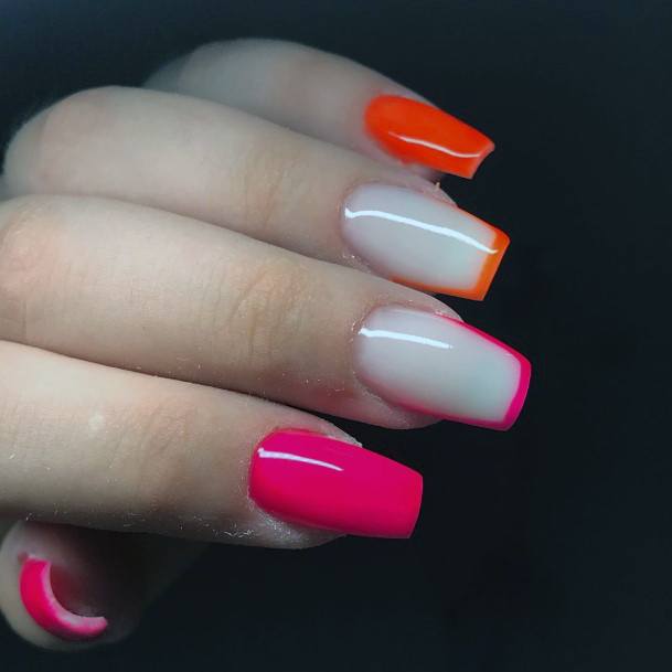 Female Cool Pink And Orange Nail Ideas