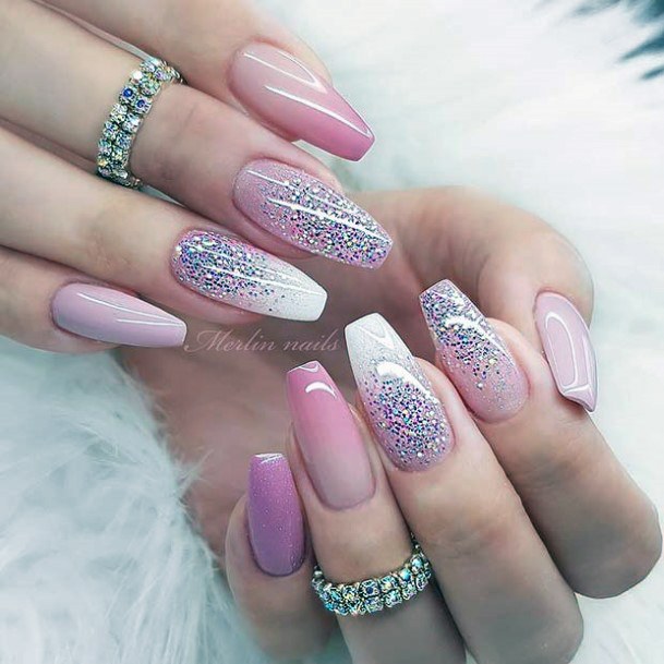 Female Cool Pink Ombre With Glitter Nail Ideas