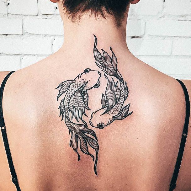 Female Cool Pisces Tattoo Ideas Back