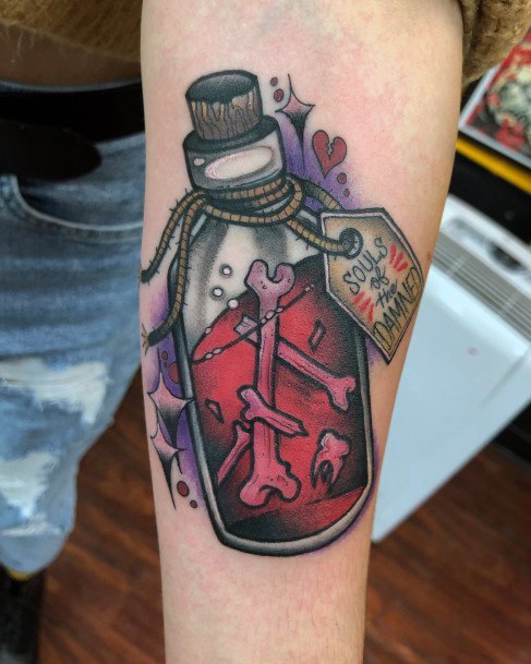 Female Cool Poison Bottle Tattoo Design