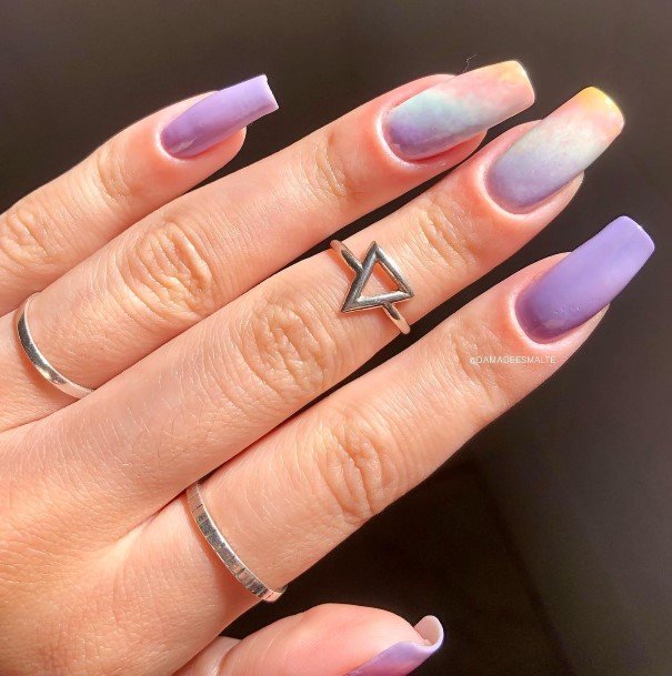 Female Cool Purple And Yellow Nail Ideas