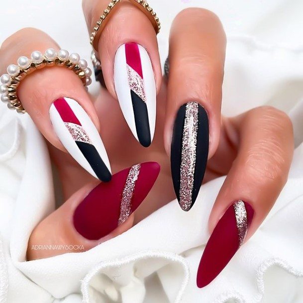 Female Cool Red And Black Nail Design