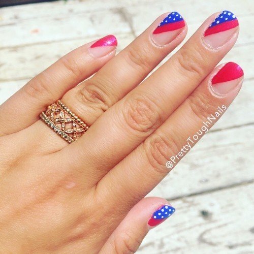 Female Cool Red And Blue Nail Design