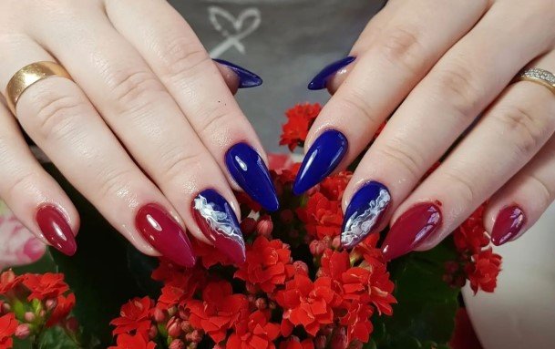 Female Cool Red And Blue Nail Ideas