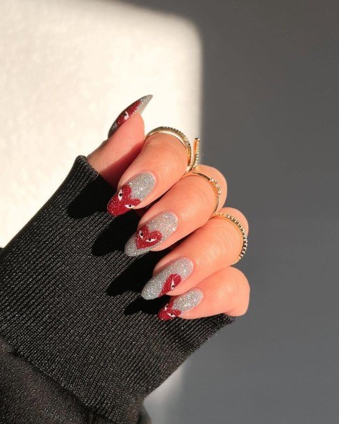 Female Cool Red And Grey Nail Design