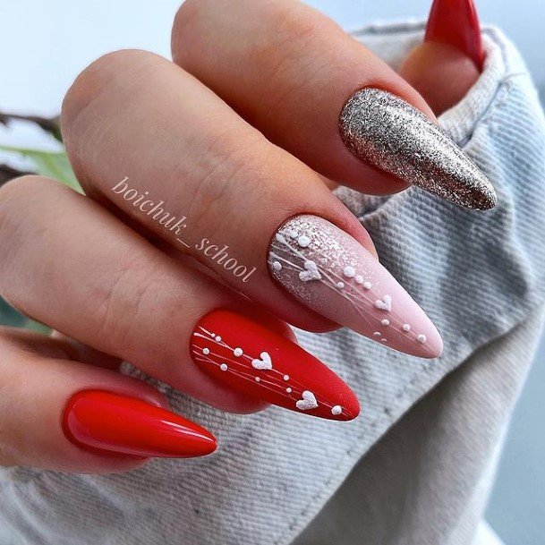 Female Cool Red And Grey Nail Ideas