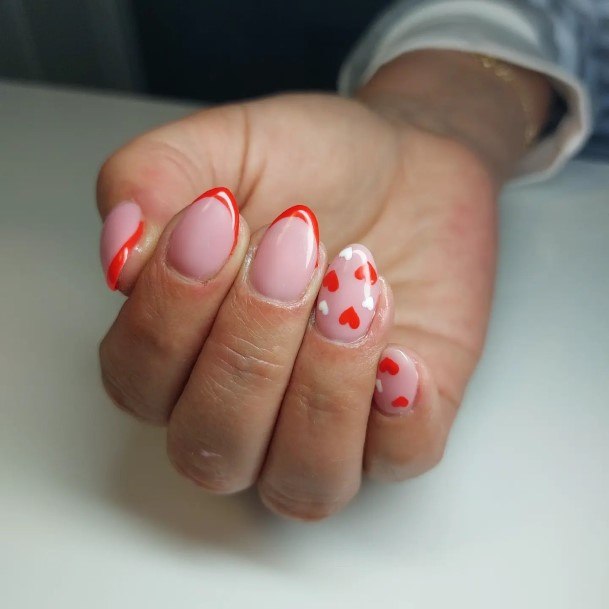 Female Cool Red And Nude Nail Design