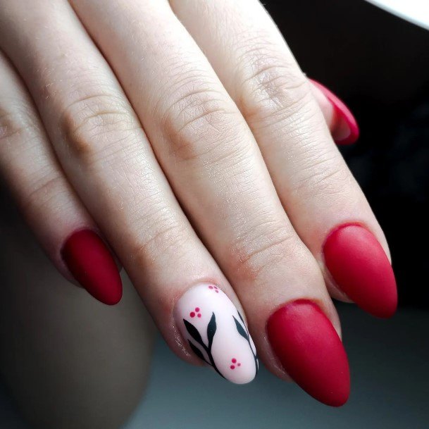 Female Cool Red And Nude Nail Ideas