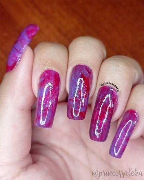Female Cool Red And Purple Nail Design