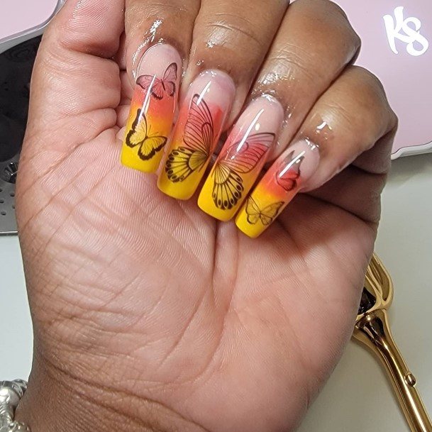 Female Cool Red And Yellow Nail Design