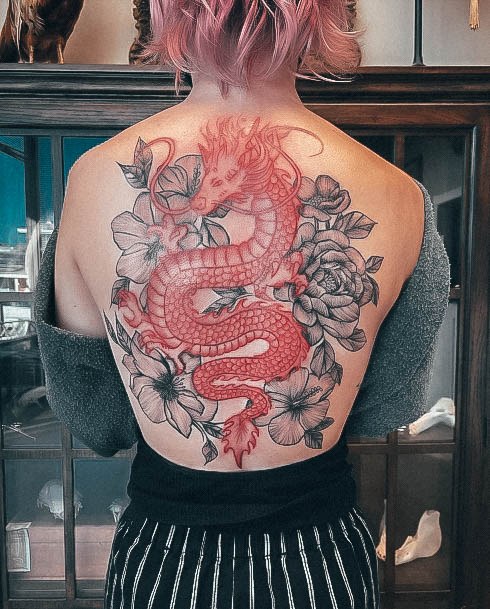 Female Cool Red Dragon Tattoo Ideas