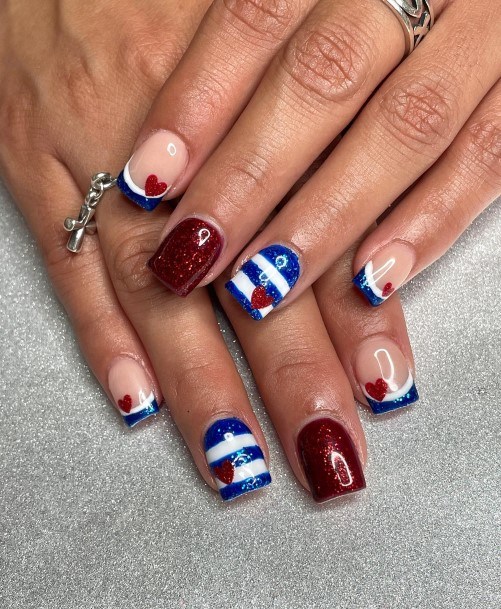 Female Cool Red White And Blue Nail Design