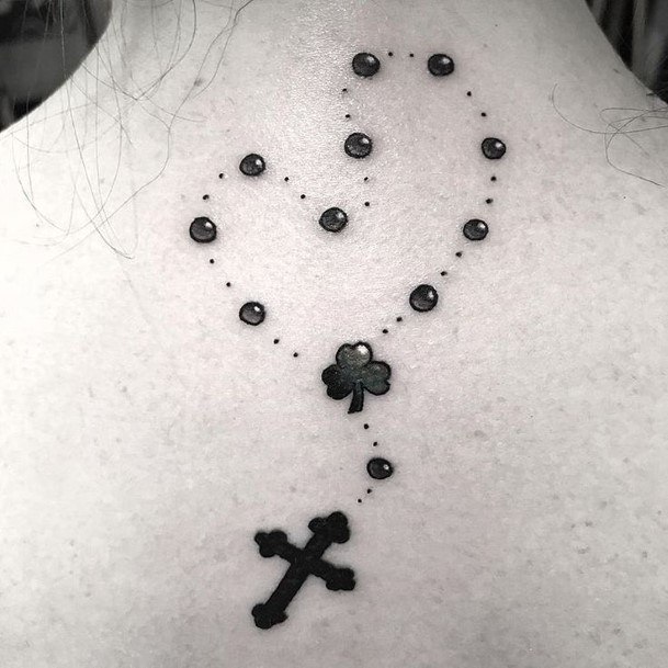 Female Cool Rosary Tattoo Ideas Tiny Neck Back