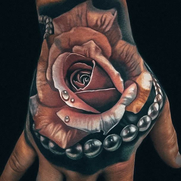 Female Cool Rose Hand Tattoo Ideas 3d White Ink