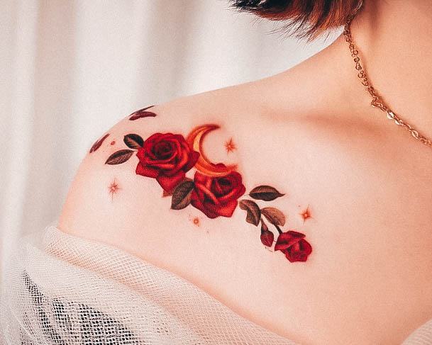 Female Cool Rose Shoulder Tattoo Ideas