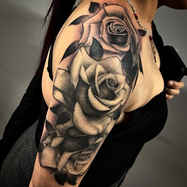 Female Cool Rose Sleeve Tattoo Design