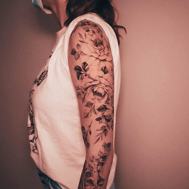 Female Cool Rose Sleeve Tattoo Ideas