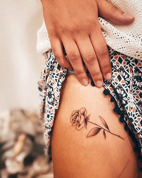 Female Cool Rose Thigh Tattoo Design