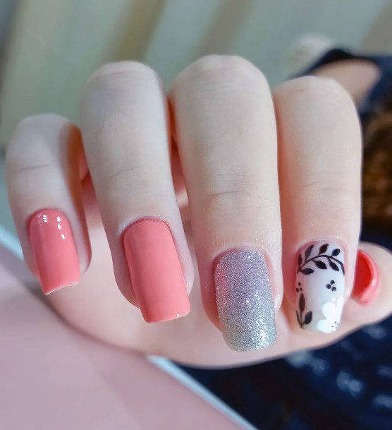 Female Cool Salmon Nail Design